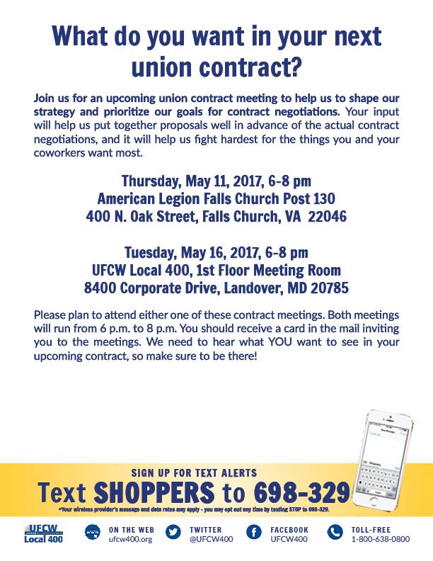 May 11 & 16: Shoppers Contract Meetings