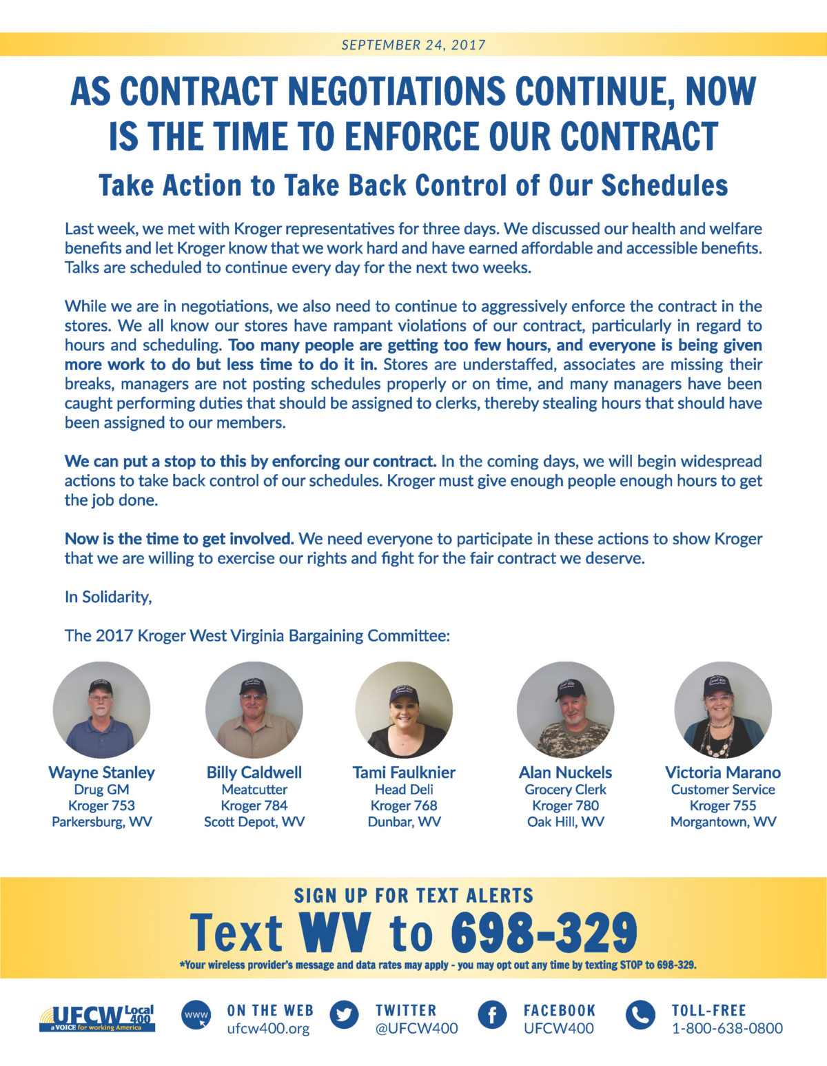 As Kroger West Virginia Contract Negotiations Continue, Now is the Time to Enforce Our Contract